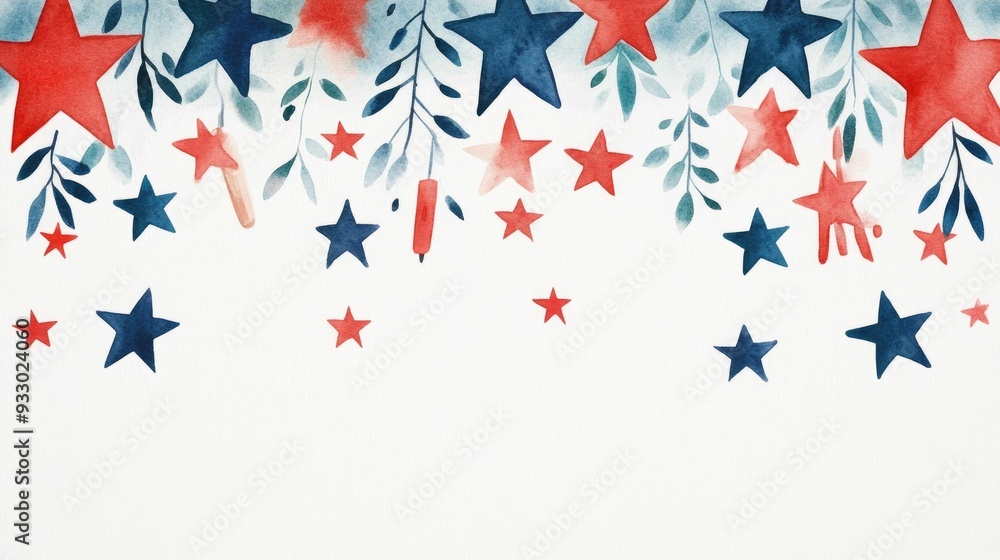 Fototapeta premium Patriotic Labor Day Watercolor Icon with Stars and Tools Isolated on White Background Festive Emblem with Brushstrokes and Retro Graphic Design