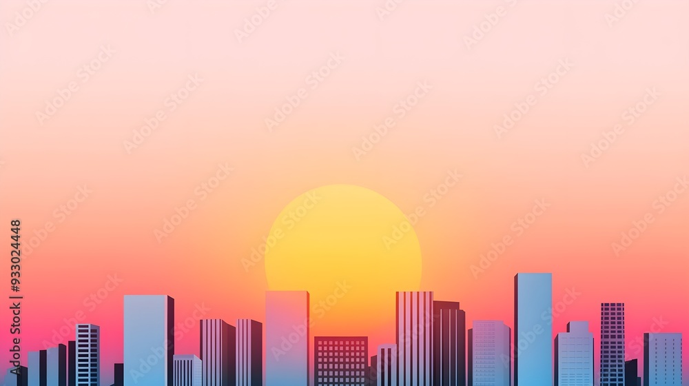 Fototapeta premium Urban skyline silhouette, twilight gradient, atmospheric sunset