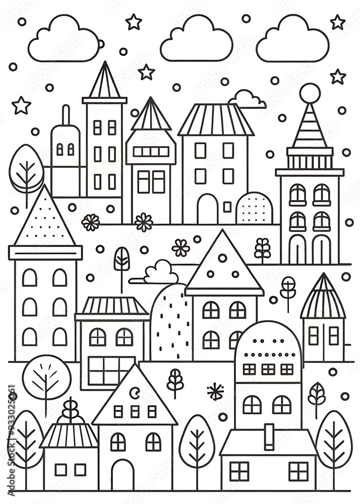 Fototapeta premium City Coloring Pages for Kids: A Creative Way to Learn About Urban Life. City. Coloring. Kids. Urban. Educational