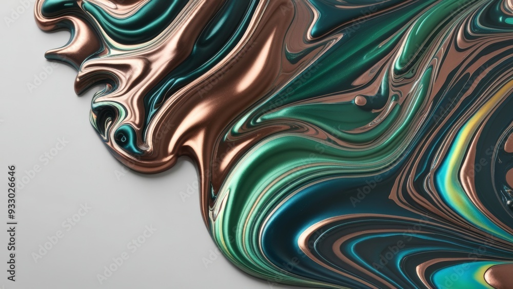 Abstract Swirls of Liquid Metal in Green, Blue, and Copper Tones Abstract Swirls of Liquid Metal in Green, Blue, and Copper Tones