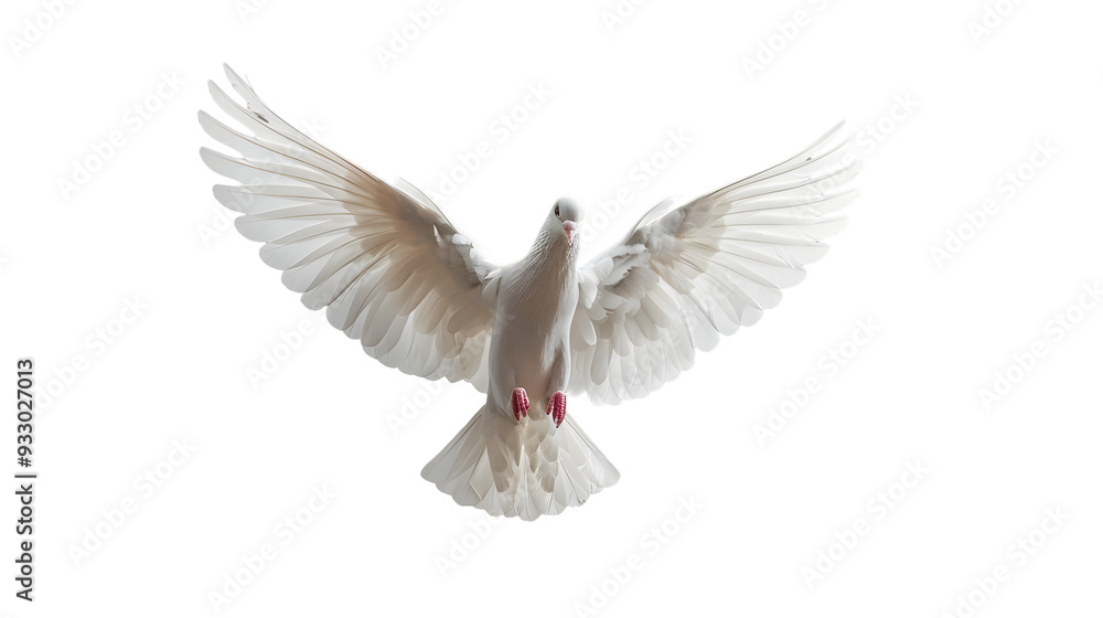 White pigeon or dove flying isolated on white background White pigeon or dove flying isolated on white background