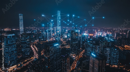 Wallpaper Mural Smart digital Innovation city with connection network reciprocity over the cityscape. of future smart wireless digital city and social media networking systems that connects people with in city Torontodigital.ca