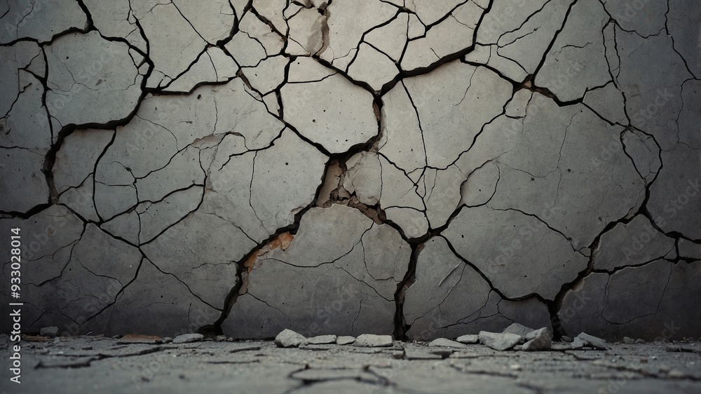 Obraz premium Cracked concrete wall, structural damage Architectural and construction concept.
