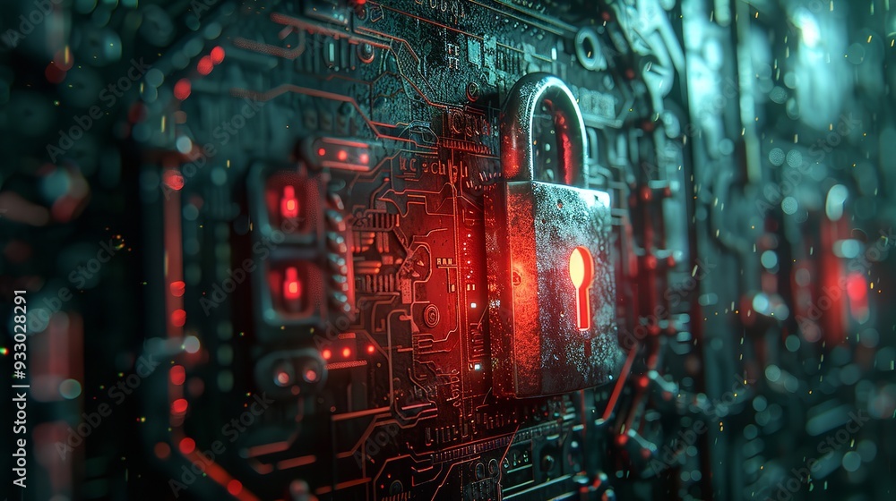 Obraz premium Digital security systems and data protection, encrypted data