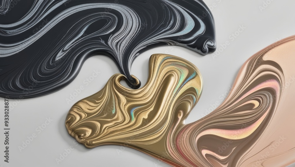 Abstract art, Swirls of black, gold, and copper paint Abstract art, Swirls of black, gold, and copper paint