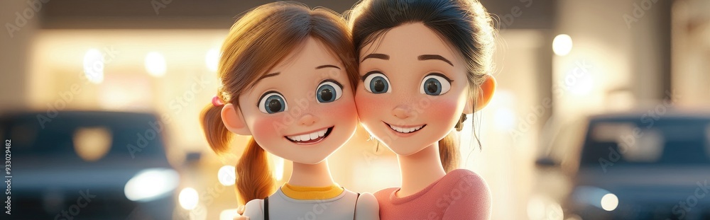 3D Cartoon of Daughter and Mother Smiling While Parking Together Happy Mother and Daughter Hugging 3D Cartoon of Daughter and Mother Smiling While Parking Together Happy Mother and Daughter Hugging