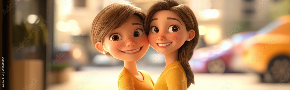 3D Cartoon of Daughter and Mother Smiling While Parking Together Happy Mother and Daughter Hugging 3D Cartoon of Daughter and Mother Smiling While Parking Together Happy Mother and Daughter Hugging
