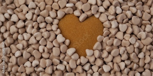 Top view of bentonite cat litter, heart shaped cat urine. photo