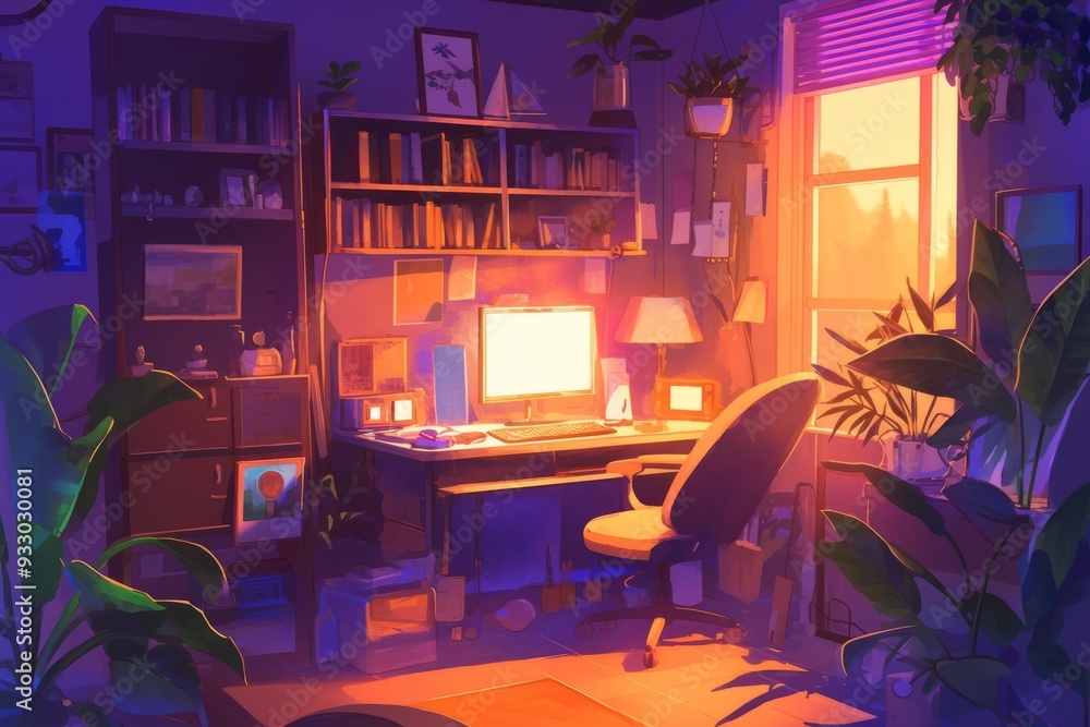 A late-night study session with papers and a reading lamp in a small room. Cozy vibe, Generative AI A late-night study session with papers and a reading lamp in a small room. Cozy vibe, Generative AI