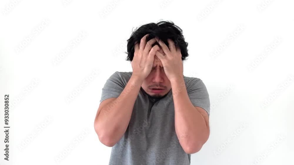 Mental illness funny crazy asian man portrait 4k video on white background. Mental illness funny crazy asian man portrait 4k video on white background.