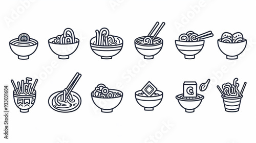 Ramen icons set. Outline set of ramen vector icons for web design isolated on white background