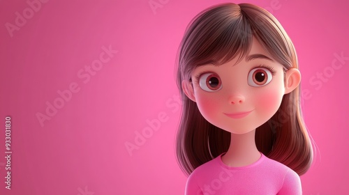 3D Cartoon Portrait of a Cute Little Girl in Pink