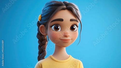 3D Cartoon Portrait of a Girl Against a Blue Background