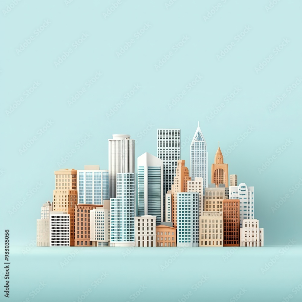 Modern skyscrapers, financial district investment growth, 3D illustration Modern skyscrapers, financial district investment growth, 3D illustration