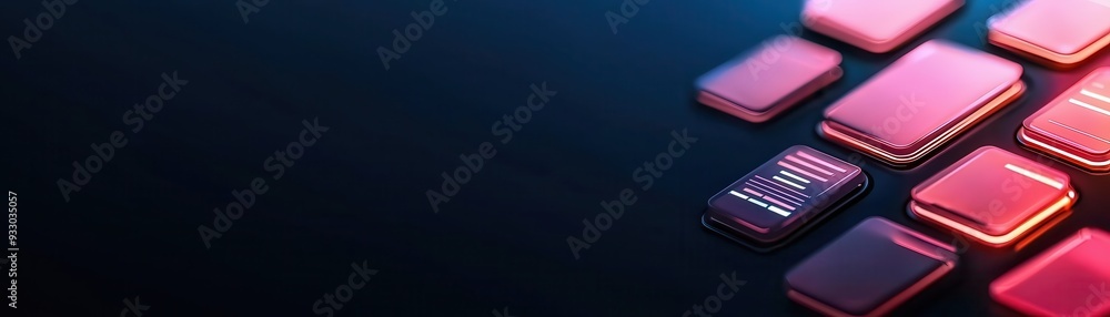 A close-up view of red and black buttons on a sleek surface, ideal for technology themes and digital design projects. A close-up view of red and black buttons on a sleek surface, ideal for technology themes and digital design projects.