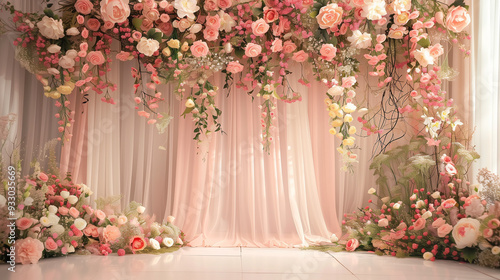 Aesthetic Wedding Backdrop with Floral Decoration for Indoor Setting