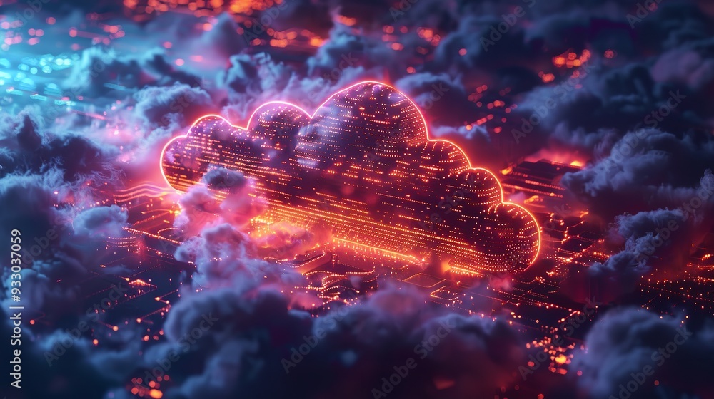 Cloud Computing Digital Information Data Center Technology. Computer Information Storage. Cybersecurity 3d Illustration. Cloud Computing Digital Information Data Center Technology. Computer Information Storage. Cybersecurity 3d Illustration.