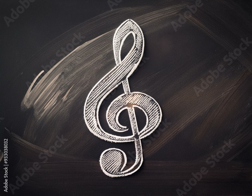 treble clef sol g key music musical note notation symbol sign chalk drawing on a blackboard isolated single photo