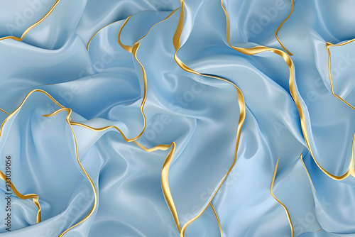 Abstract Blue and White Marble with Golden Glitch for Tile. waving flag