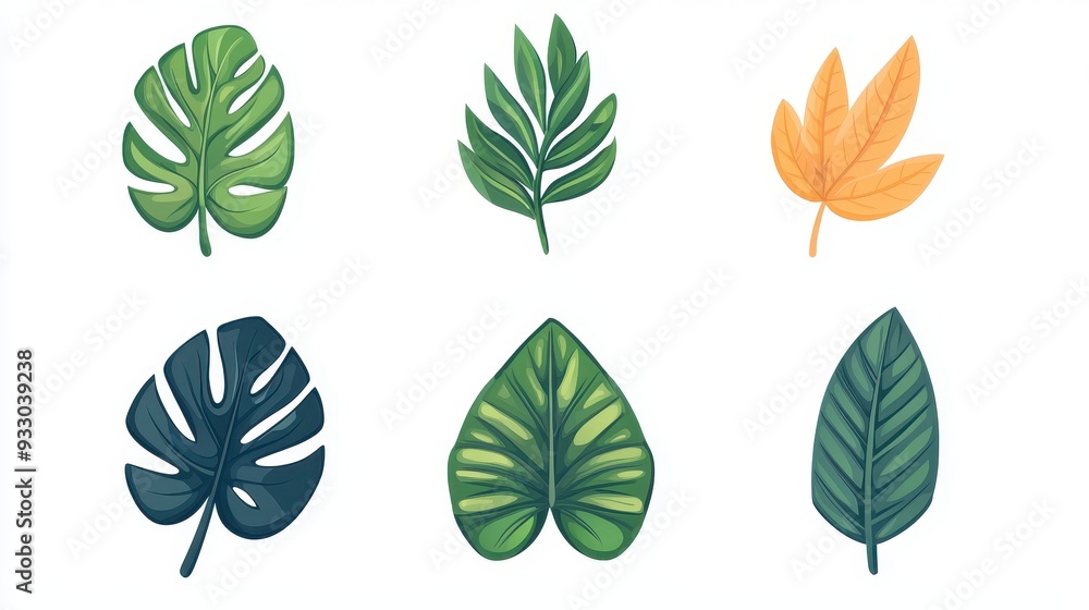 A collection of illustrated leaves in various shapes and colors, perfect for nature-themed designs and artistic projects. A collection of illustrated leaves in various shapes and colors, perfect for nature-themed designs and artistic projects.