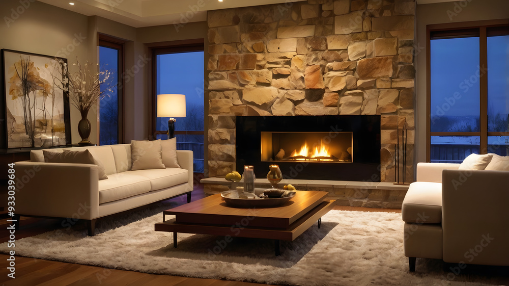 living room with fireplace, ai generated living room with fireplace, ai generated