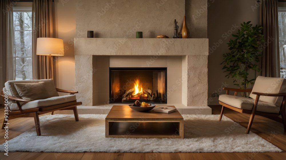 Fototapeta premium fireplace in room, ai generated