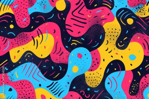 Colorful abstract pattern featuring dynamic shapes and vibrant colors, perfect for backgrounds and creative projects.