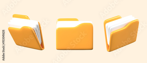 Yellow unmarked folder with documents. Vector template for concepts with virtual information