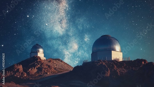 Wallpaper Mural Two observatories on rocky mountains under a starry sky. Torontodigital.ca