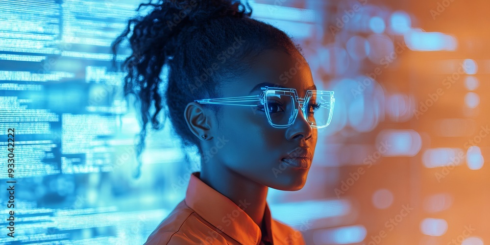Black Female IT Specialist with AI Cybersecurity Threat, Black American, AI Tech, Cybersecurity, AI Black Female IT Specialist with AI Cybersecurity Threat, Black American, AI Tech, Cybersecurity, AI