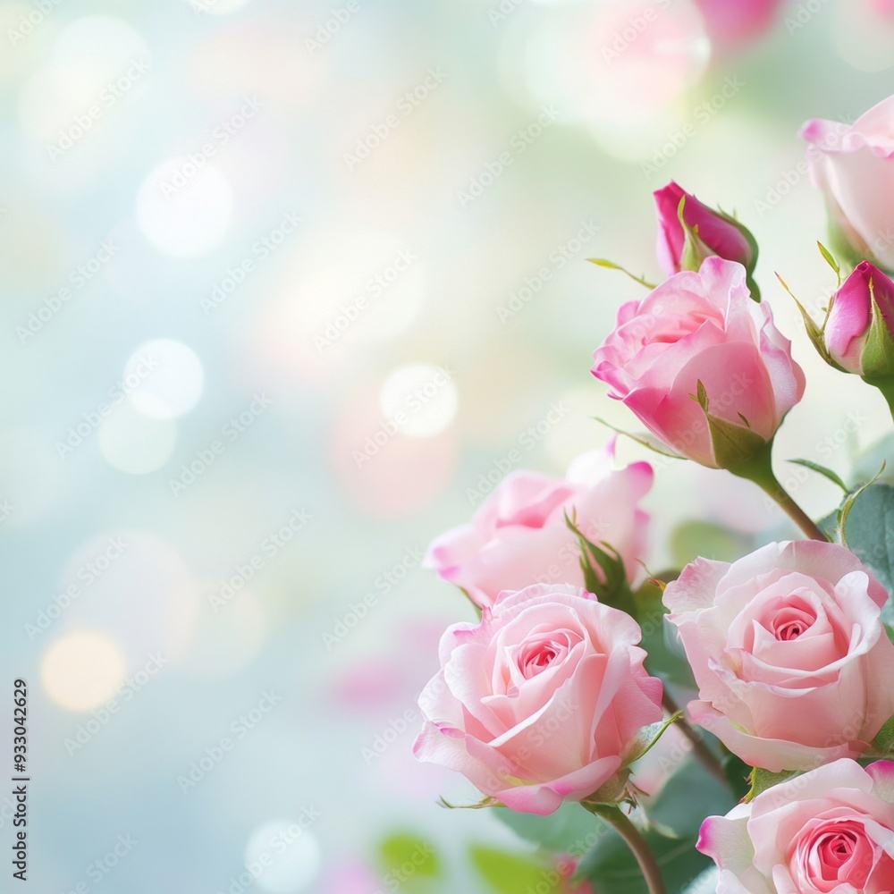 Romantic Pink Roses on Blurred Bokeh Background: Elegant Floral Design for Valentine's Day, Weddings, and Invitations. Minimalist Composition with Copy Space for Greeting Cards and Marketing. AI-Gener Romantic Pink Roses on Blurred Bokeh Background: Elegant Floral Design for Valentine's Day, Weddings, and Invitations. Minimalist Composition with Copy Space for Greeting Cards and Marketing. AI-Gener