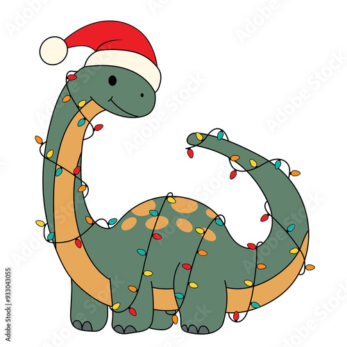 Christmas Dinosaur with Lights, Santa Dinosaur, Clipart