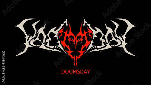 Doomsday text typography dark lettering. Neo tribal sigilism style, vector illustration 