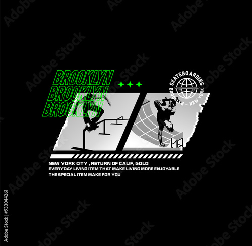 Vector illustration on the theme of skateboarding and skateboard in New York City. Sport typography, t-shirt graphics, poster, print, postcard