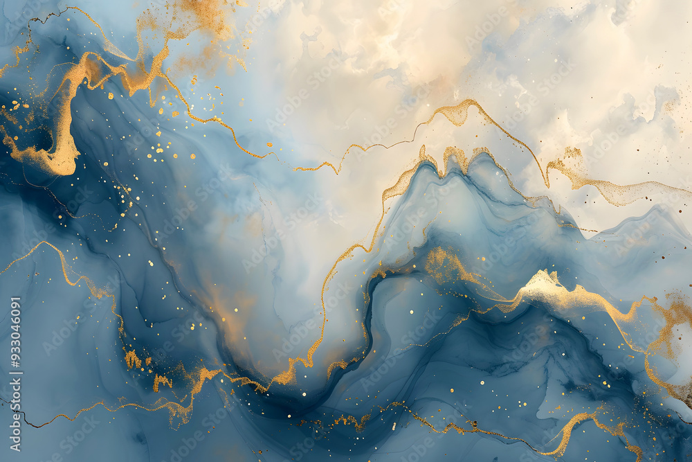 Abstract Blue and White Marble with Golden Glitch for Tile. abstract watercolor painted background. ligh blue with golden glitch marble background Abstract Blue and White Marble with Golden Glitch for Tile. abstract watercolor painted background. ligh blue with golden glitch marble background