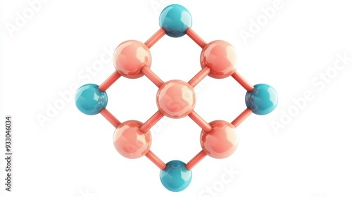 A vibrant molecular structure featuring interconnected spheres in blue and pink, symbolizing chemistry and scientific innovation.