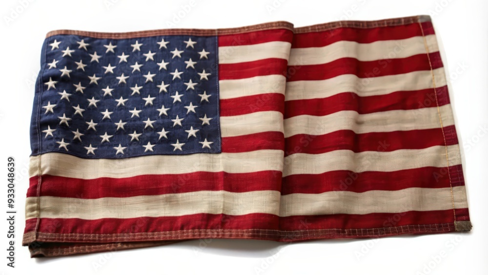 Obraz premium A Faded and Folded American Flag on a White Background