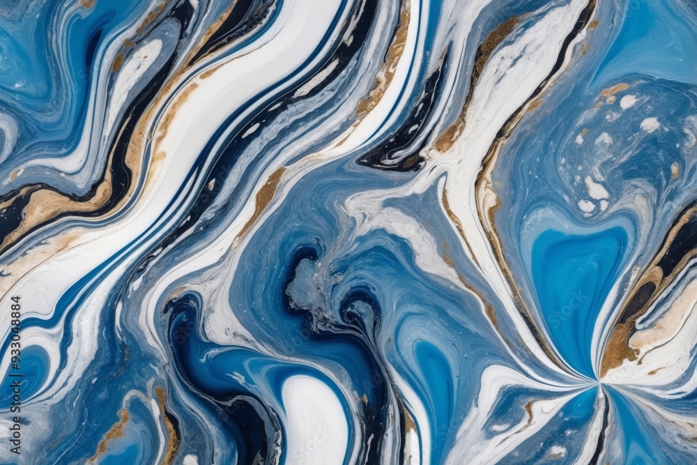 Fototapeta premium Abstract blue, white, and gold swirling patterns