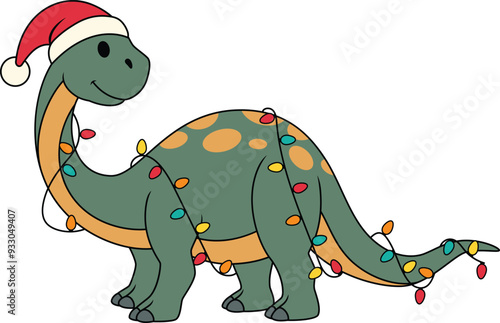 Christmas Dinosaur with Lights, Santa Dinosaur, Clipart