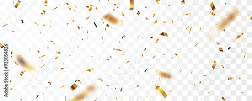Gold confetti and ribbon background, isolated on transparent background
