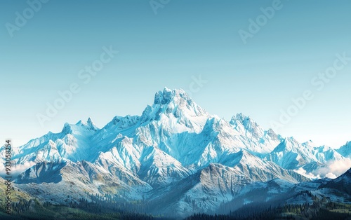 Majestic snow-covered mountain peak under a clear blue sky, offering breathtaking views of nature's beauty and serenity. photo