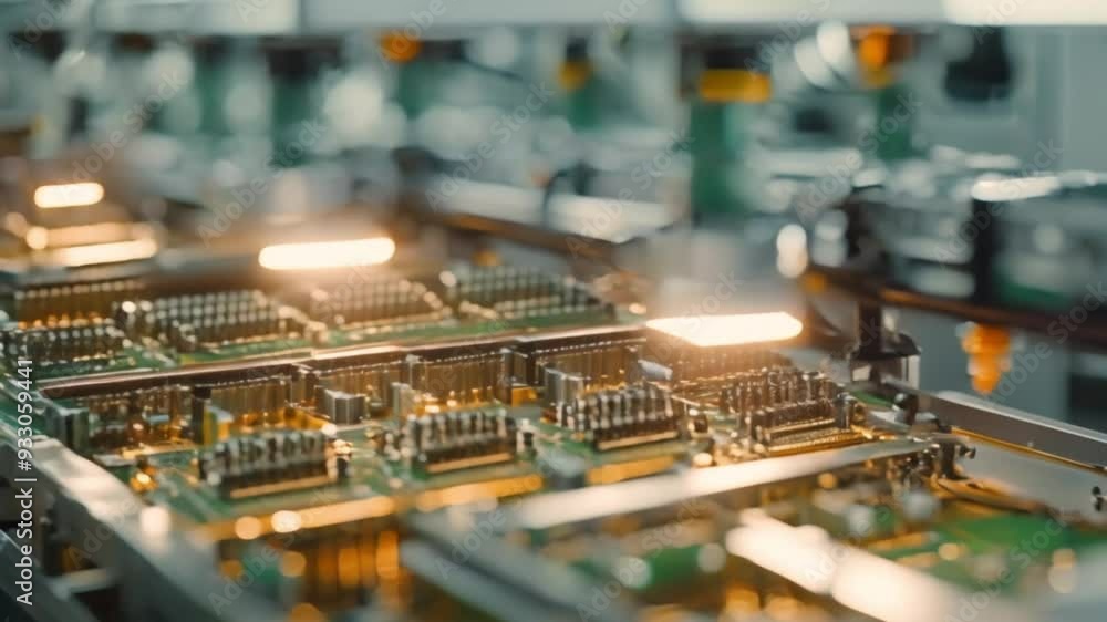 Timelapse of Fully Automated PCB Assembly Line Equipped with Advanced High Precision Robot Arms at Electronics Factory. Semiconductor Production Industry. Component Installation Timelapse of Fully Automated PCB Assembly Line Equipped with Advanced High Precision Robot Arms at Electronics Factory. Semiconductor Production Industry. Component Installation