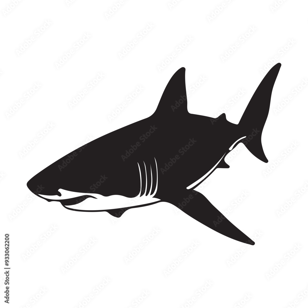 Fototapeta premium Shark silhouette vector with white Background