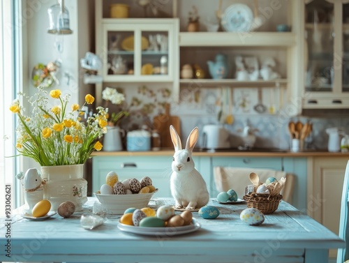 Photography shot, Festive decoration of the easter kitchen and table.