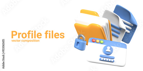 Profile files concept. User personal information. Closed data, protected access