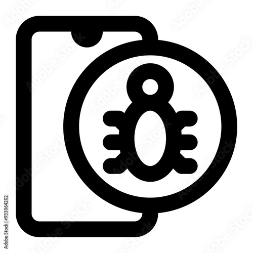 mobile bug, mobile debugging, mobile, debug, bug, debugging outline icon