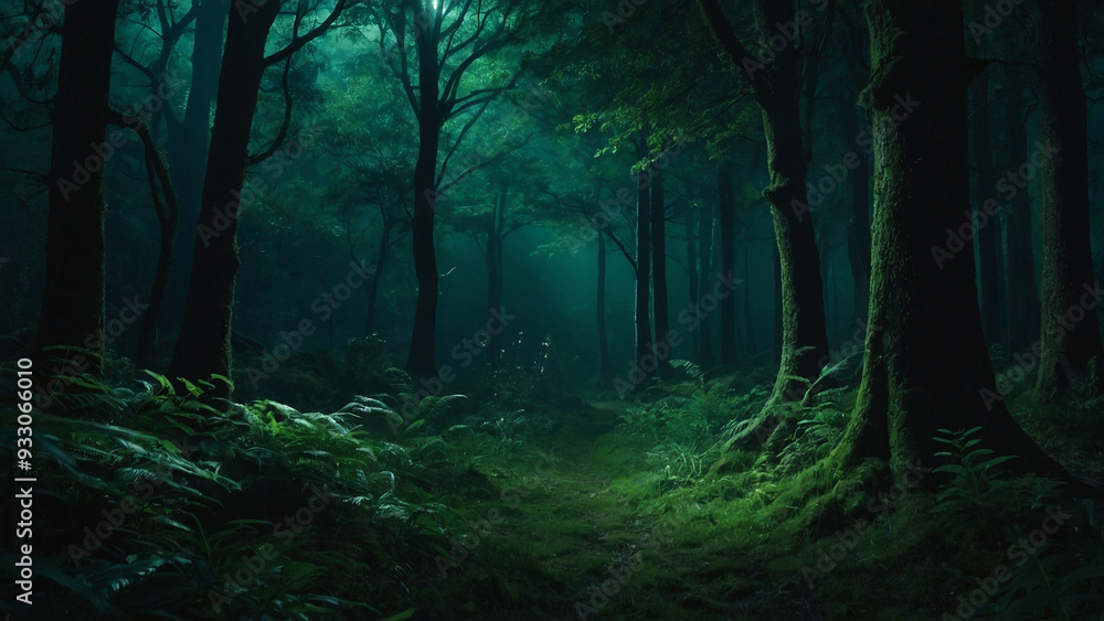 Naklejka premium AI-Generated Fantasy Forest in Deep Green