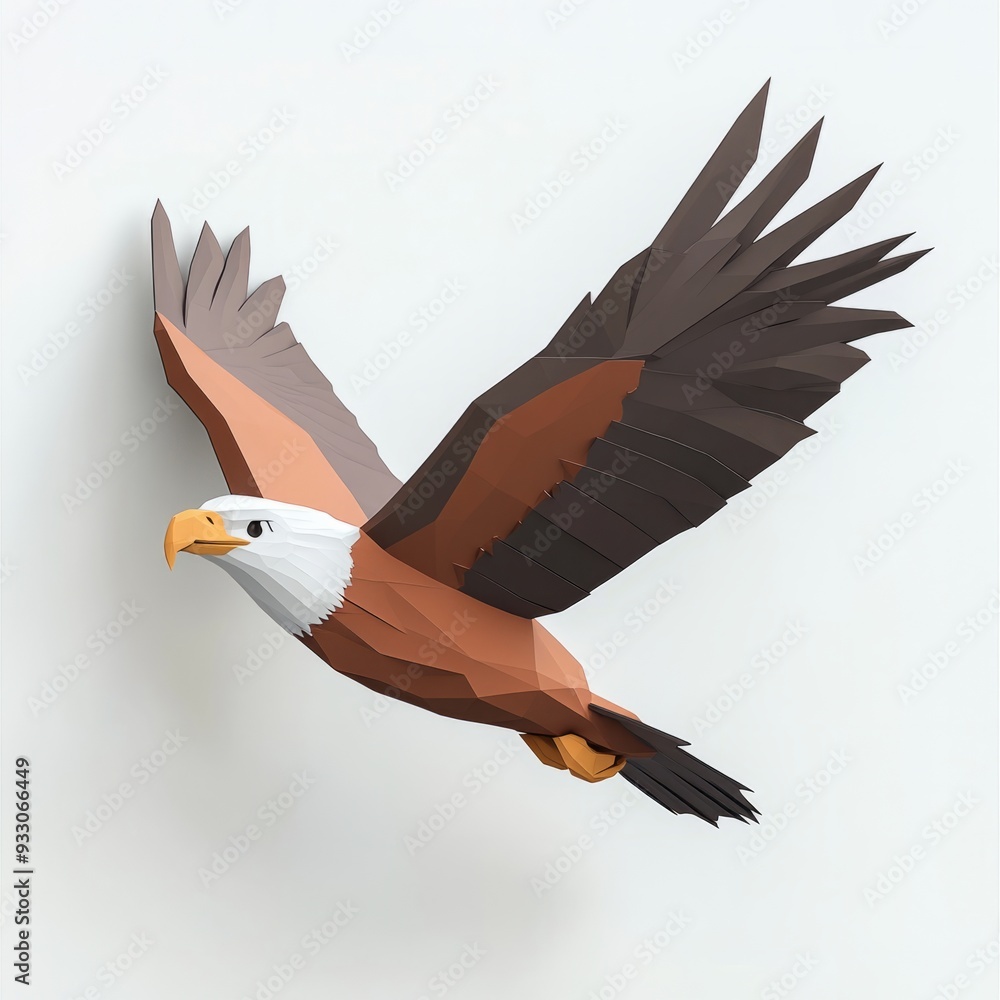 Fototapeta premium 3D low-poly model of an eagle in flight, white background,