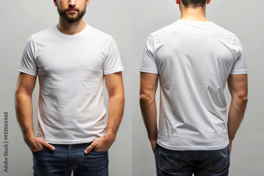 Man Wearing a Blank White T-Shirt. Front and back t-shirt design mock up. Man Wearing a Blank White T-Shirt. Front and back t-shirt design mock up.