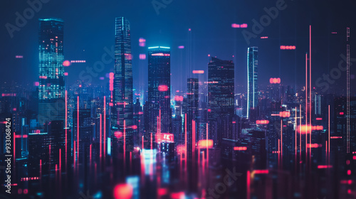 Wallpaper Mural Abstract business team stands on the peak of success amid tall, innovative Smart city and graphs with statistics to analyze business potential and predict future developments in company growth. Torontodigital.ca